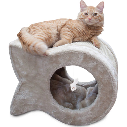 | Kitty Cave Cat Scratcher, Fish Sisal Scratching Pad, Faux Fur and Sisal, Beige