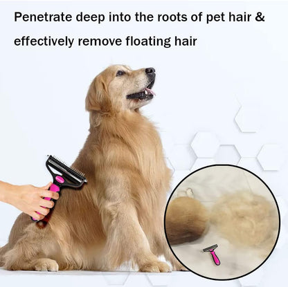 Pet Grooming Brush,Professional 2 in 1 Pet Deshedding Tool for Dogs/Cats,Safe Dematting Comb for Easy Mats & Tangles Removing,Undercoat Rakes for Short to Long Hair(Red)