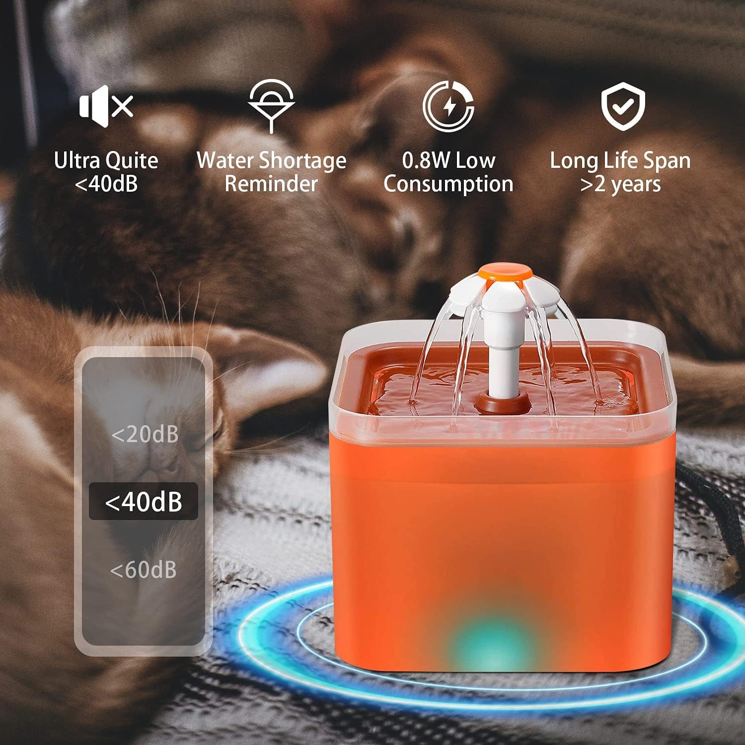 Automatic Cat Water Fountain with LED Light 67Oz/2.4L Quiet Flowing Pet Fountain for Cats Small Dogs Other Pets Hygienic Water Dispenser for Pets