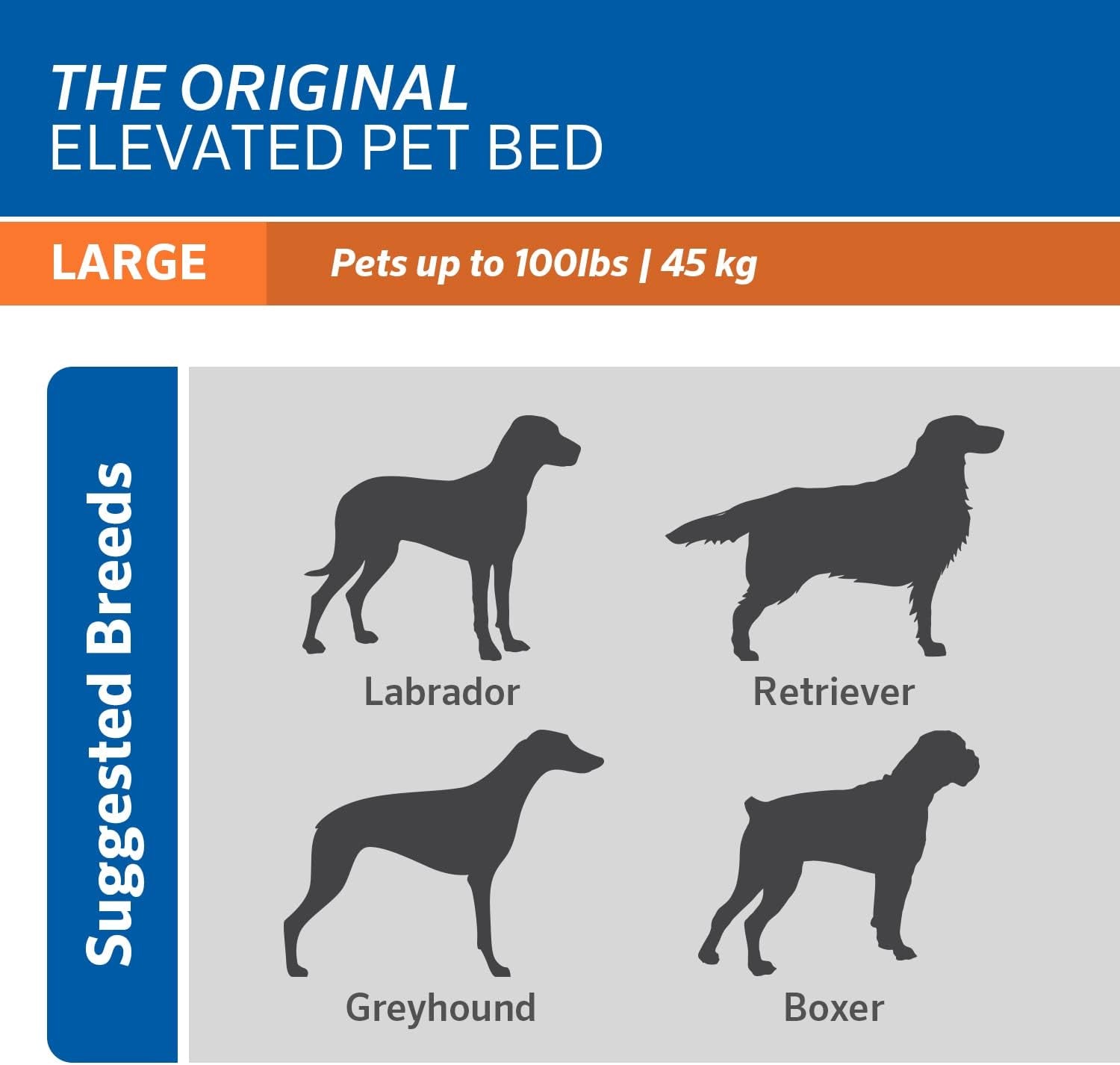 Original Elevated Dog Bed - Breathable Off-The-Ground Pet Bed with Cooling Fabric, Joint Relief & Moisture-Resistant Fabric, 100% Recyclable, Easy Clean, Gunmetal, Large
