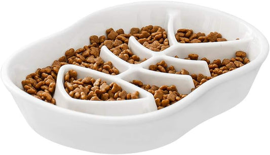 Slow Feeder Cat Bowl - Slow down Cat Food Dish for Healthy Eating - Fun Interactive Maze Design - Bloating Stop, anti Gulping, Improve Digestion - White