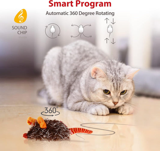 Interactive Cat Toys for Indoor Cats, Cat Mouse Toys with Electronic Realistic Squeaky Sound, Automatic Moving Kitten Toys Electric Mice Toy Self Play Exercise(Orange Ear)