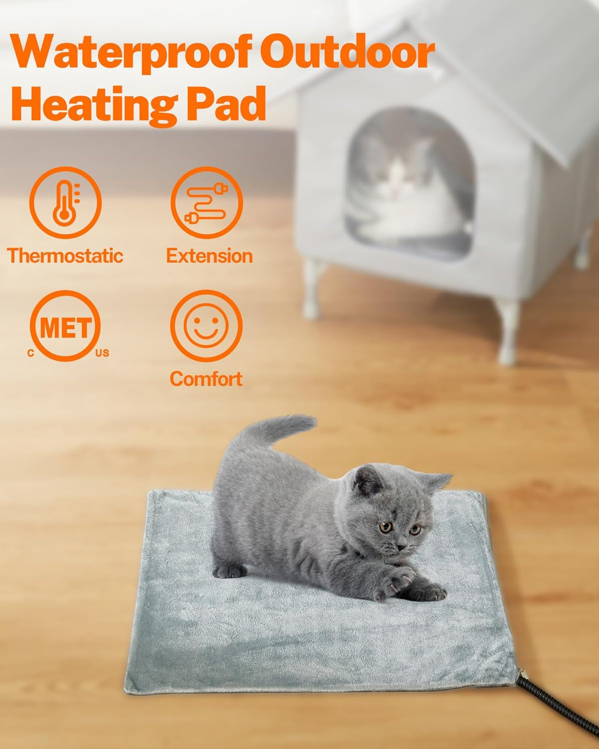 Outdoor Cat House, Waterproof Cat Shelter Extra with Heating Pad for Stray/Barn Cats, Elevated Feral Cats House with inside Insulated Aluminum Sunburn Protection