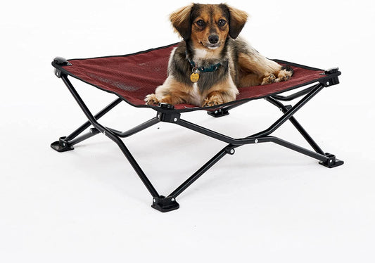 On-The-Go Elevated Dog Bed - Foldable Pop-Up Travel Dog Bed with Breathable, Moisture-Resistant Fabric, Carry Bag Included, Lightweight & Portable, Brick, Standard