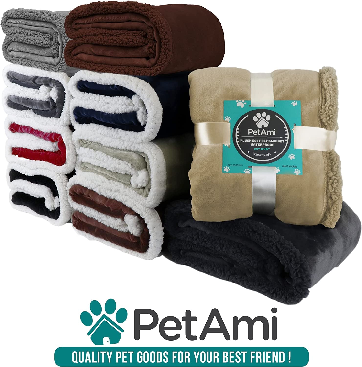 Waterproof Dog Blanket for Medium Large Dog Puppy Cat Throw for Couch Cover Leakproof Protection, Sherpa Fleece, Reversible Soft Washable 60X40 Taupe Taupe