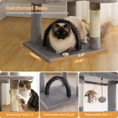 42" Cat Tree Condo with Large Perch Scratching Posts for Indoor Cats,Light Gray