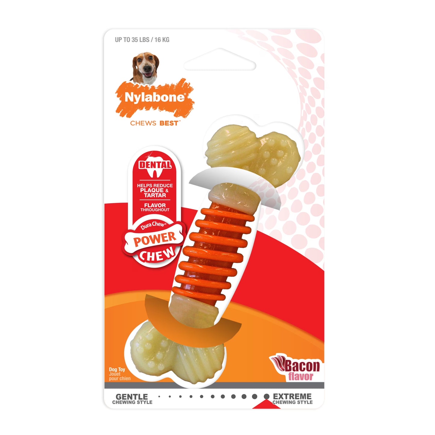 Power Chew Dental Bone Dog Toy, Dog Chew Toy, Bacon Flavor, Medium, 1 Count