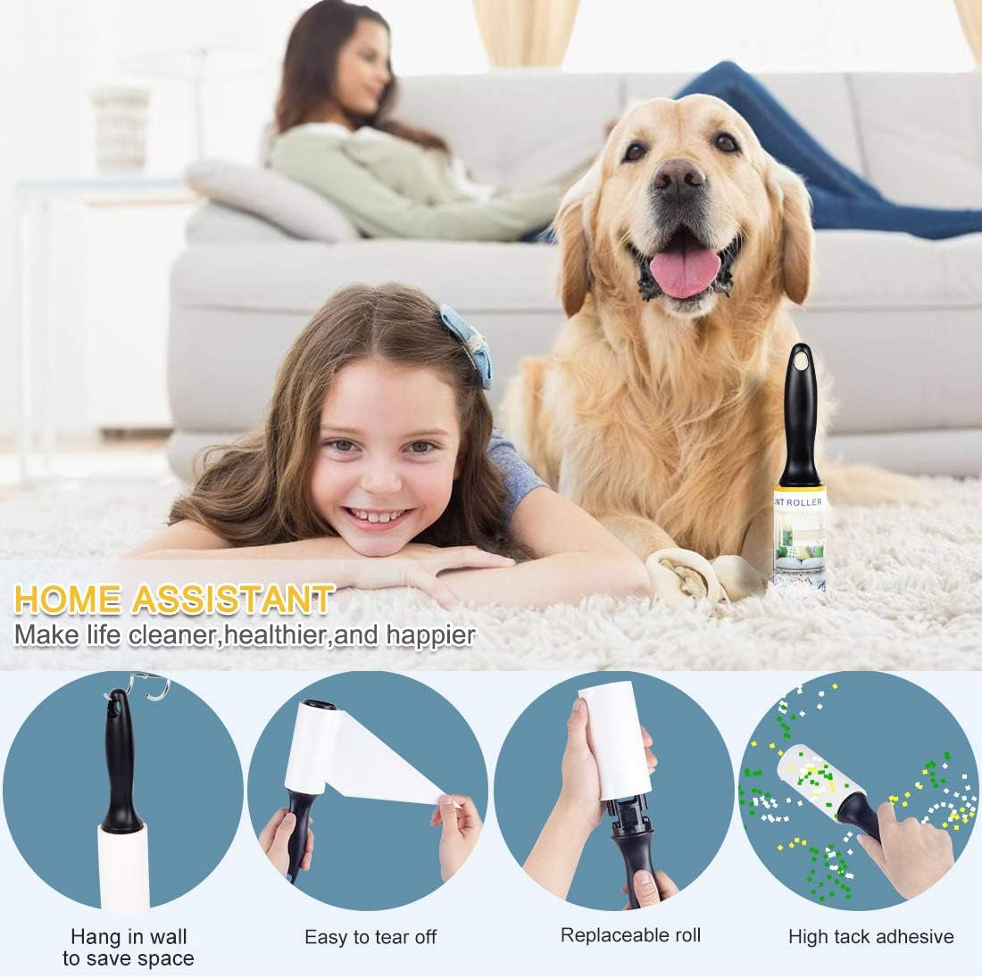 Lint Rollers for Pet Hair, Lint Remover Clothes Roller Extra Sticky Upgrade Portable Pet Roller Refill for Dog Cat Hair on Clothes, Pants,Car Seats,Carpet,Leather Chair