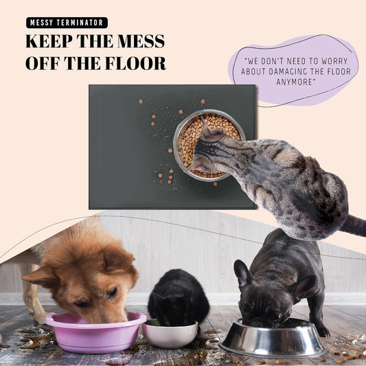 100% Waterproof Thicker Silicone Dog Food Mat, 0.63'' Raised Edge Bowl Mat for Food & Water, Non Slip Pet Feeding Placemat for Messy Drinkers, Perfect for Large Medium Small Breeds, 18"X10"